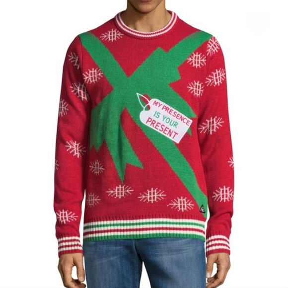AMERICAN STITCH Red My Presence Is Your Present Ugly Christmas Sweater Sz L - Picture 1 of 11